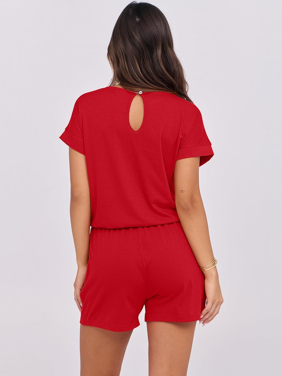 imageANRABESS Rompers for Women Summer 2025 Casual Dressy One Piece Tshirt Short Pants Jumpsuit Beach Vacation Outfit Clothes04 Red