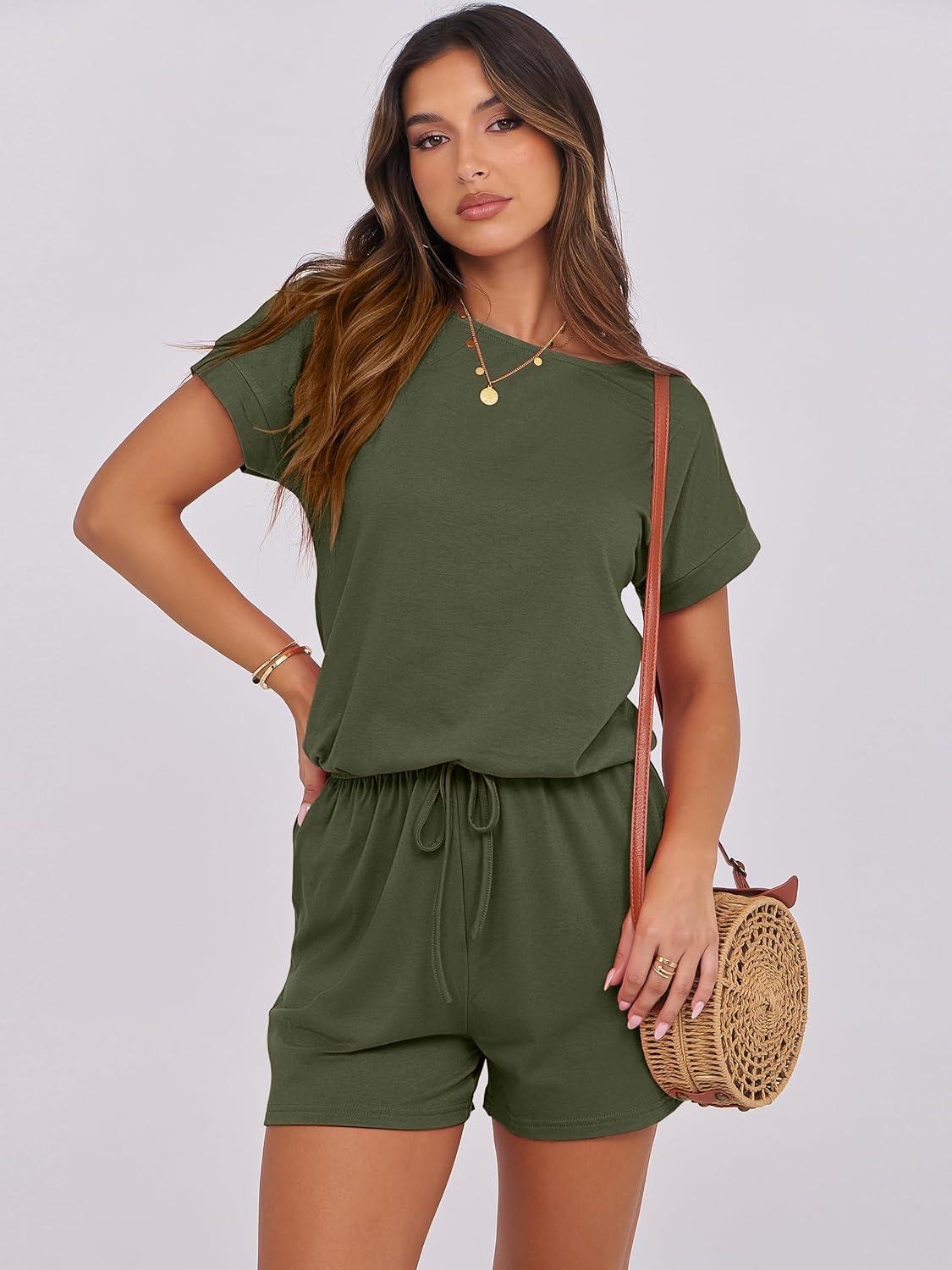 imageANRABESS Rompers for Women Summer 2025 Casual Dressy One Piece Tshirt Short Pants Jumpsuit Beach Vacation Outfit ClothesArmy Green