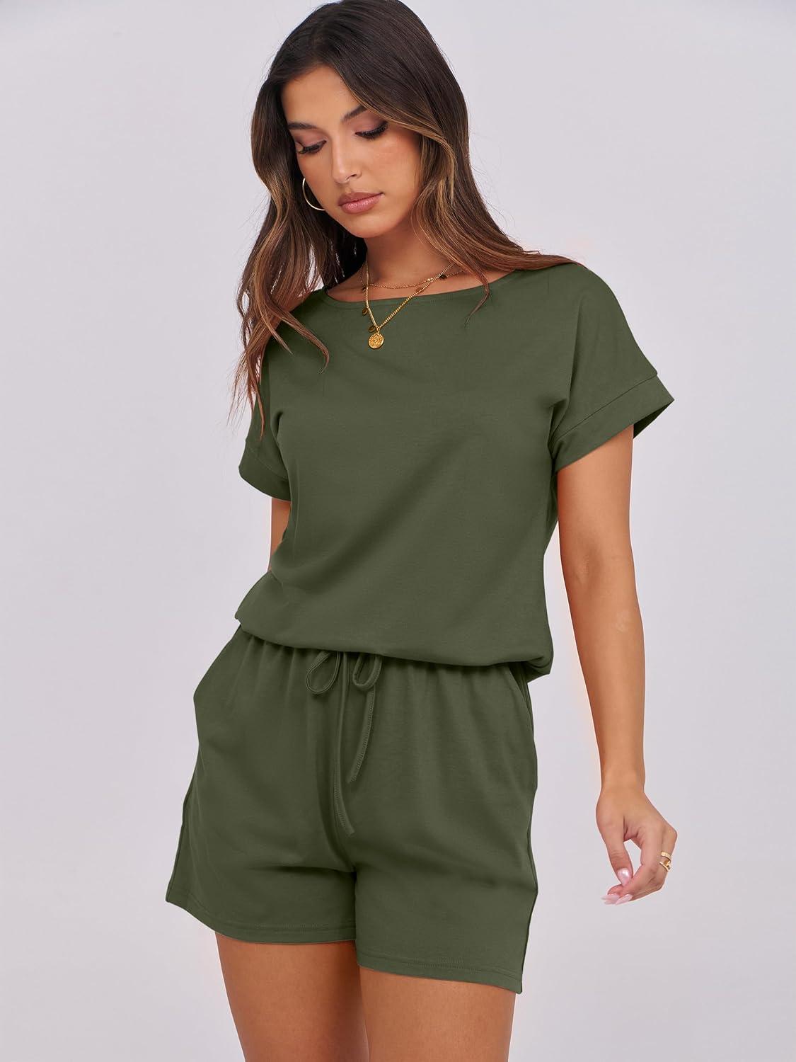 imageANRABESS Rompers for Women Summer 2025 Casual Dressy One Piece Tshirt Short Pants Jumpsuit Beach Vacation Outfit ClothesArmy Green