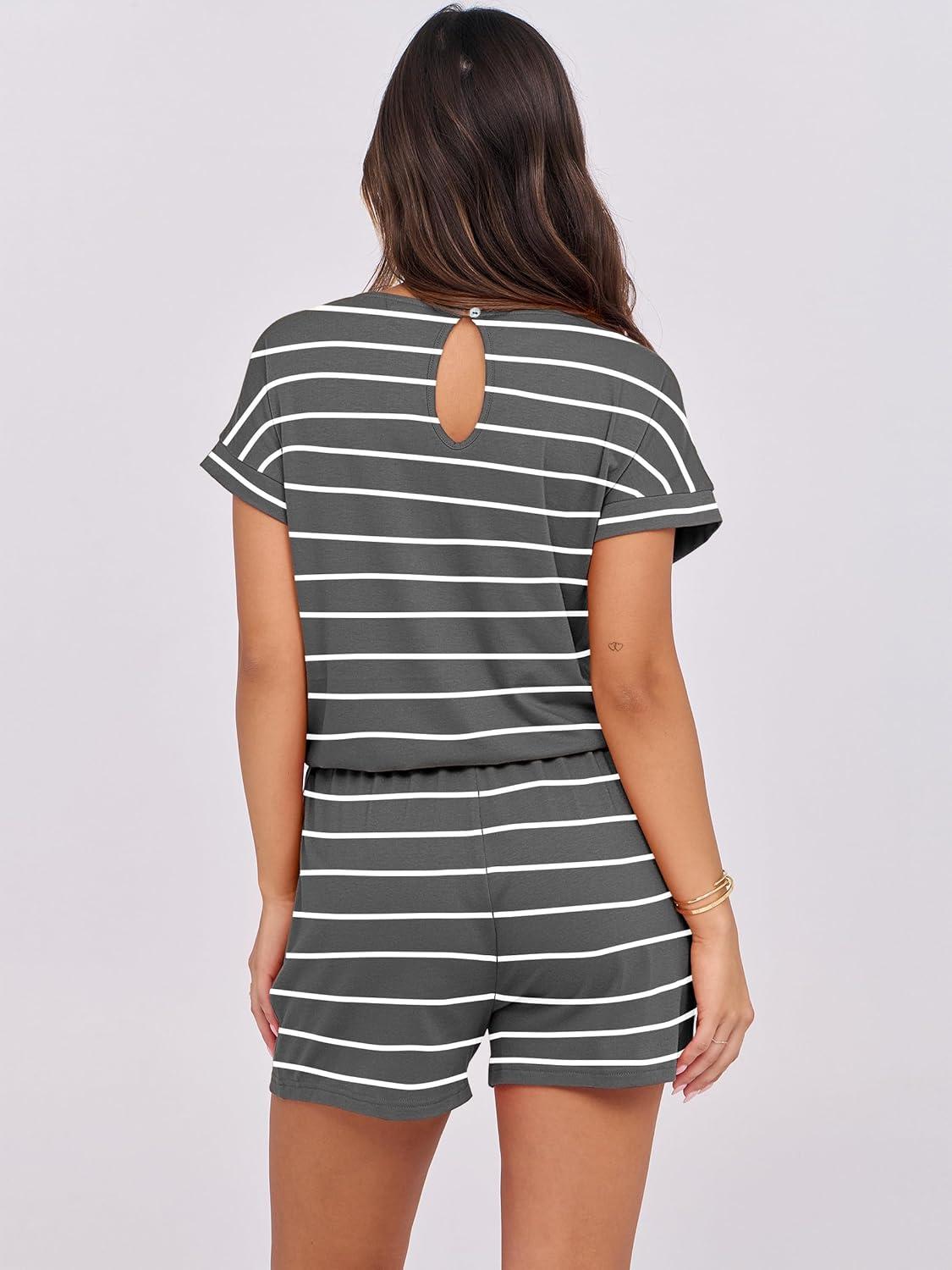 imageANRABESS Rompers for Women Summer 2025 Casual Dressy One Piece Tshirt Short Pants Jumpsuit Beach Vacation Outfit ClothesGrey White