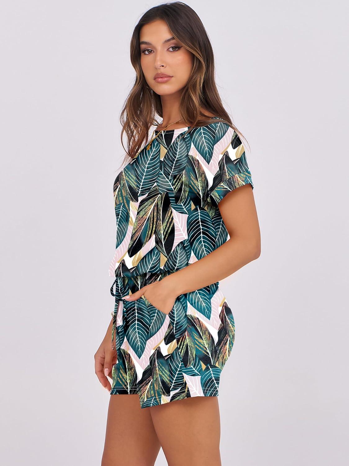 imageANRABESS Rompers for Women Summer 2025 Casual Dressy One Piece Tshirt Short Pants Jumpsuit Beach Vacation Outfit ClothesLeaf