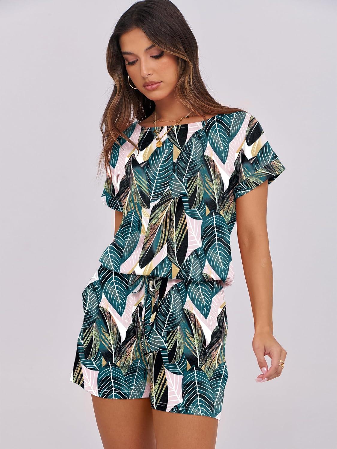 imageANRABESS Rompers for Women Summer 2025 Casual Dressy One Piece Tshirt Short Pants Jumpsuit Beach Vacation Outfit ClothesLeaf