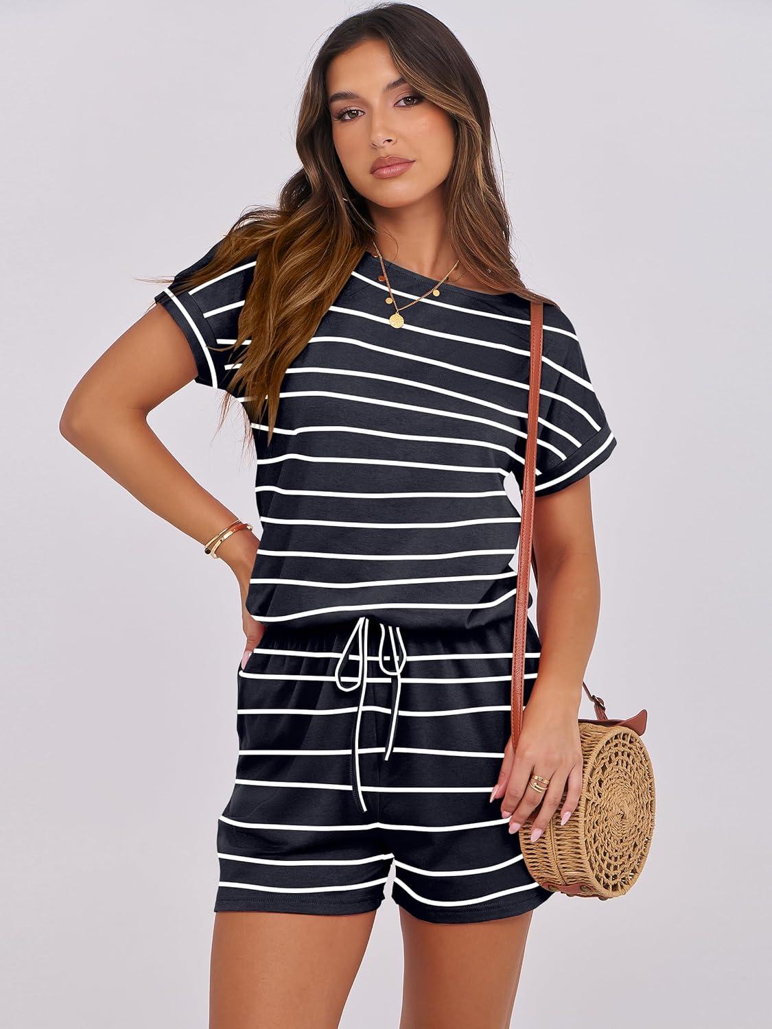 imageANRABESS Rompers for Women Summer 2025 Casual Dressy One Piece Tshirt Short Pants Jumpsuit Beach Vacation Outfit ClothesNavy White