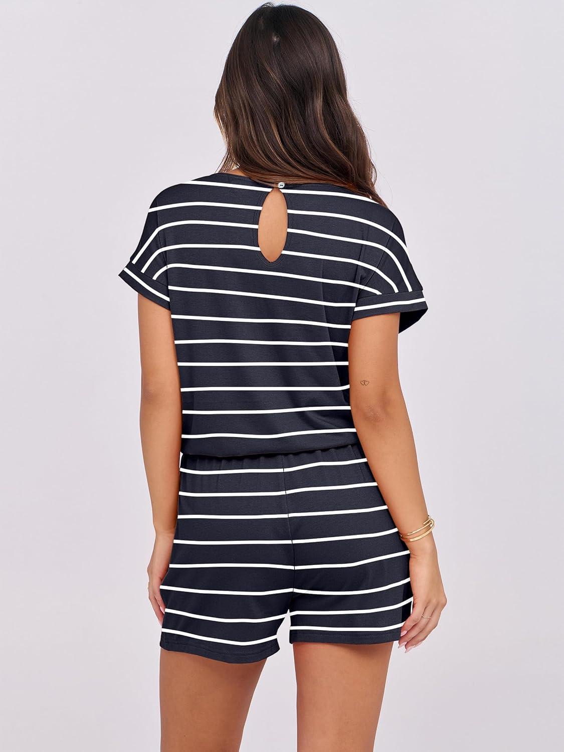 imageANRABESS Rompers for Women Summer 2025 Casual Dressy One Piece Tshirt Short Pants Jumpsuit Beach Vacation Outfit ClothesNavy White