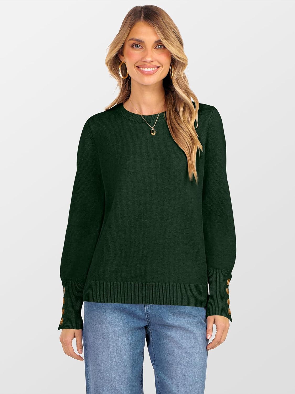 imageANRABESS Sweaters for Women Long Sleeve Crewneck Casual Loose Wool Blend Soft Knit Pullover Tops 2025 Fall Fashion OutfitsDeep Green