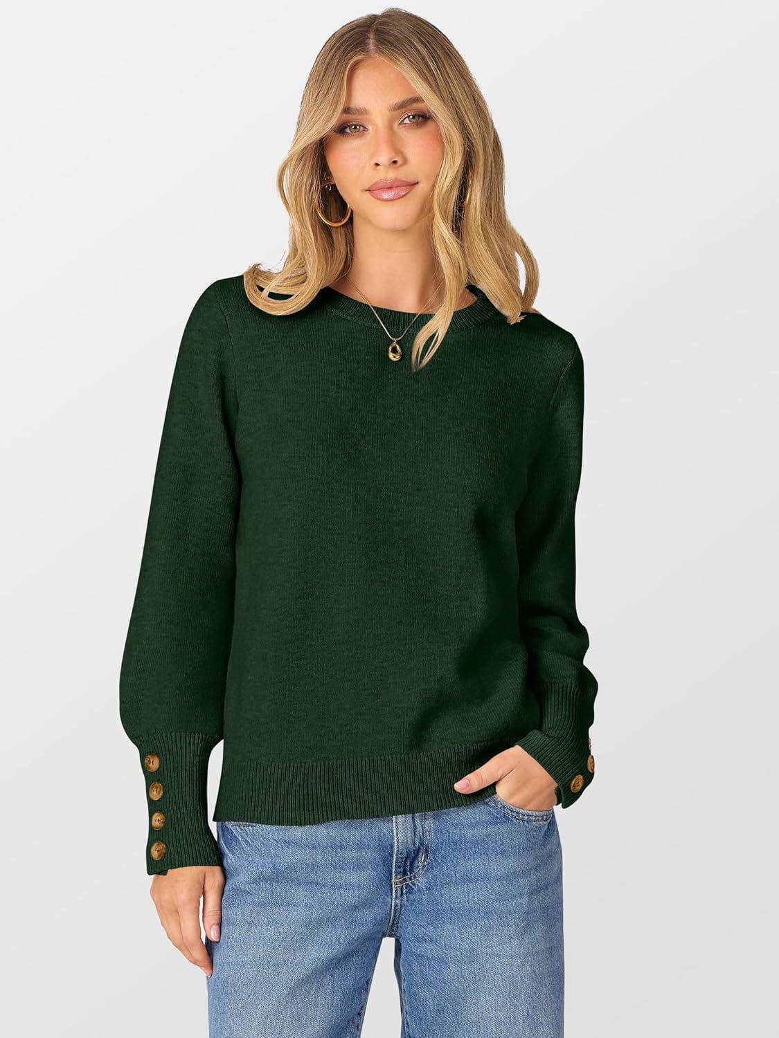 imageANRABESS Sweaters for Women Long Sleeve Crewneck Casual Loose Wool Blend Soft Knit Pullover Tops 2025 Fall Fashion OutfitsDeep Green