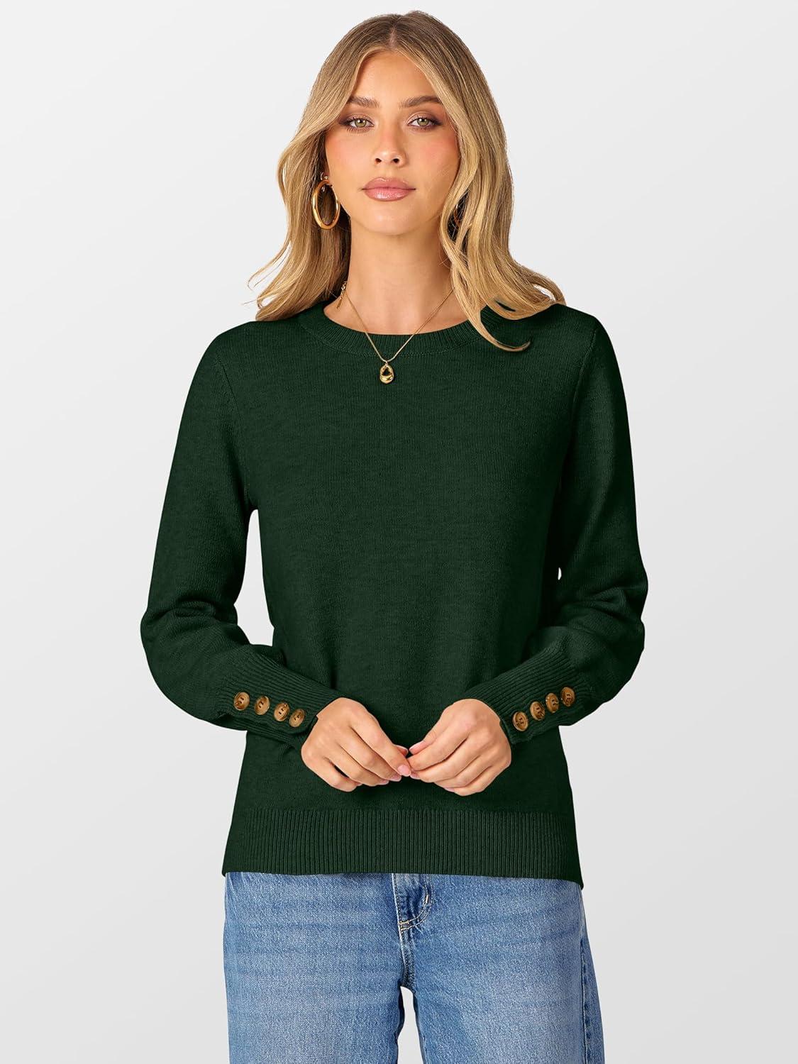 imageANRABESS Sweaters for Women Long Sleeve Crewneck Casual Loose Wool Blend Soft Knit Pullover Tops 2025 Fall Fashion OutfitsDeep Green