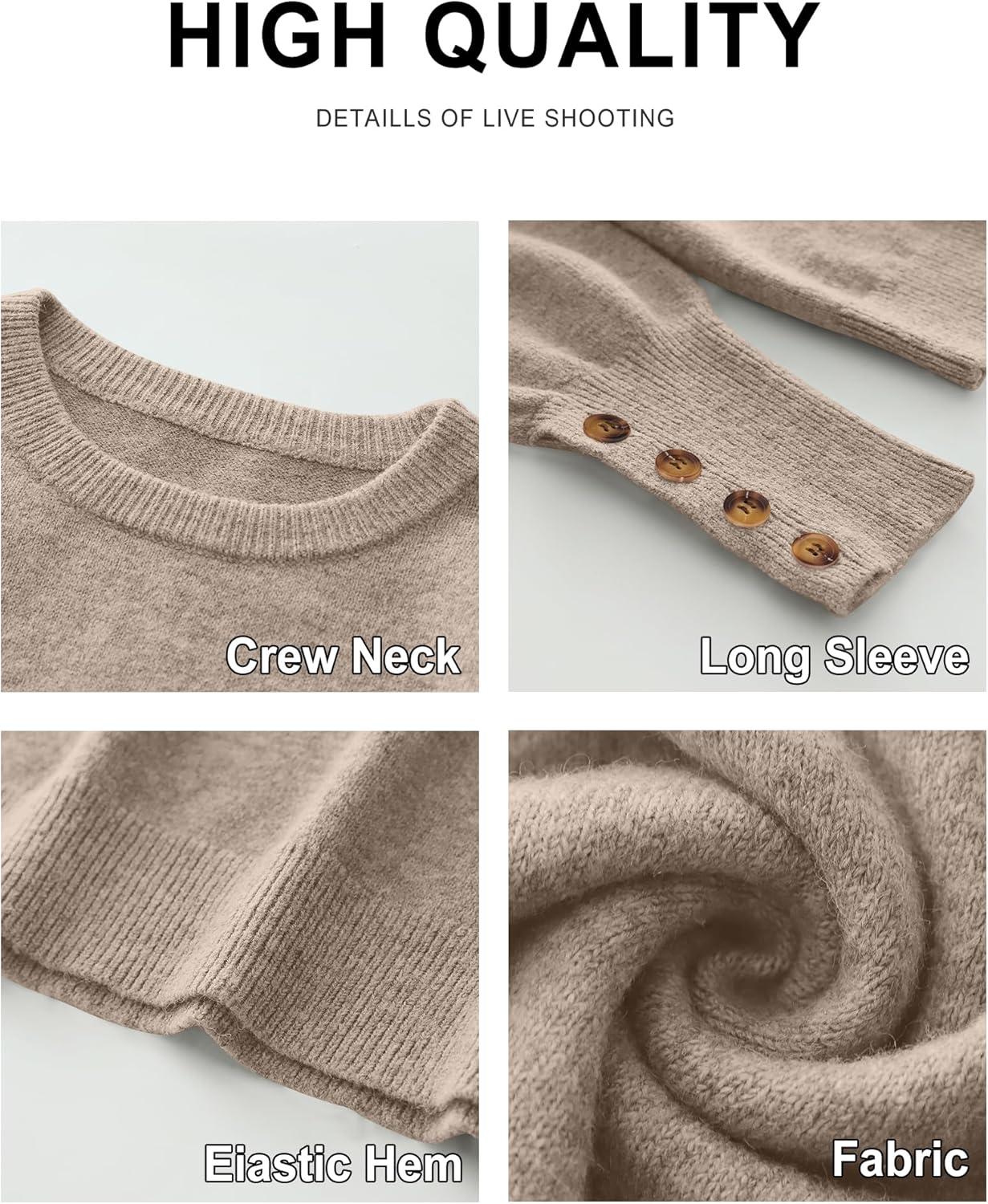 imageANRABESS Sweaters for Women Long Sleeve Crewneck Casual Loose Wool Blend Soft Knit Pullover Tops 2025 Fall Fashion OutfitsLight Khaki