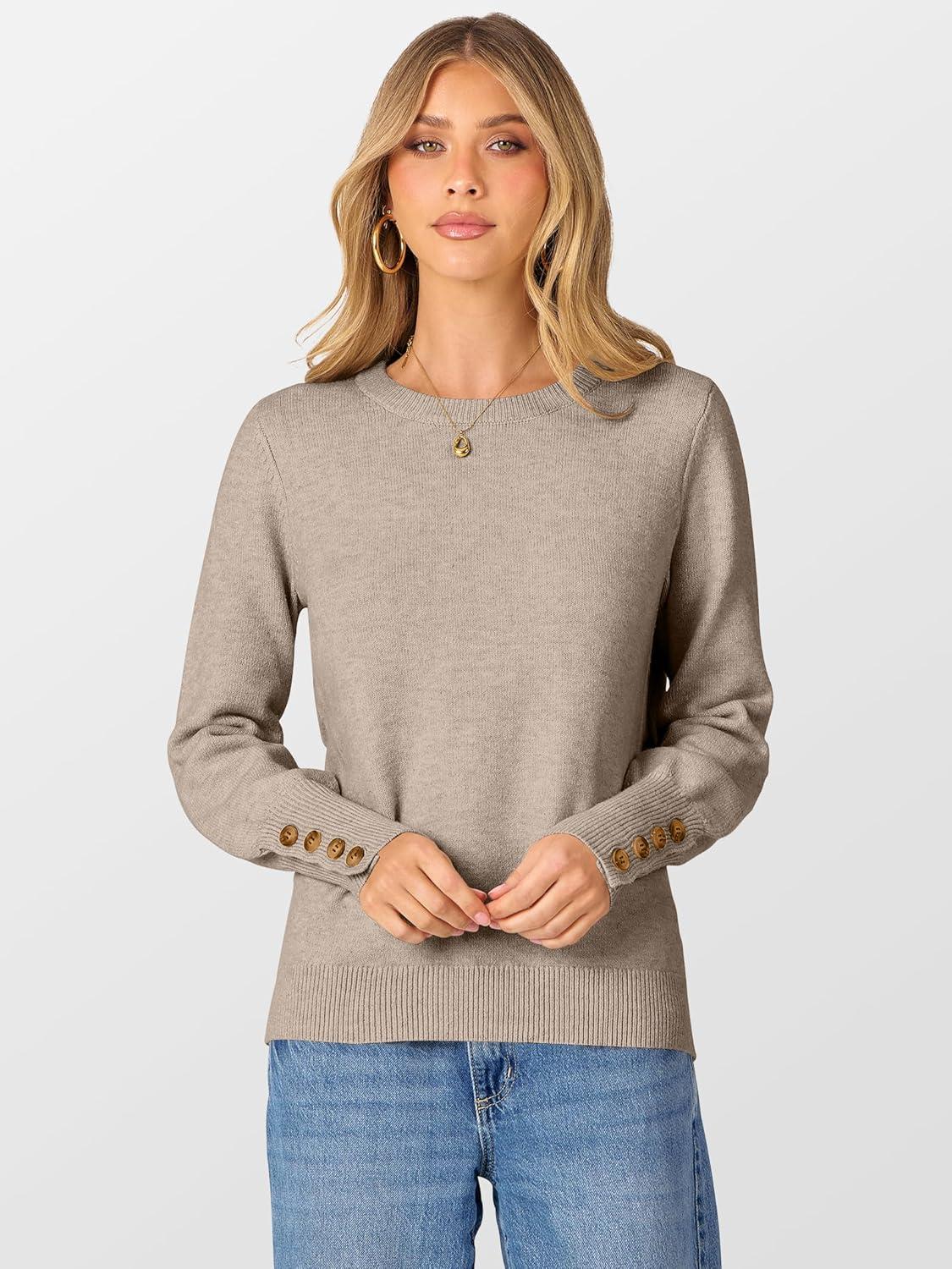 imageANRABESS Sweaters for Women Long Sleeve Crewneck Casual Loose Wool Blend Soft Knit Pullover Tops 2025 Fall Fashion OutfitsLight Khaki