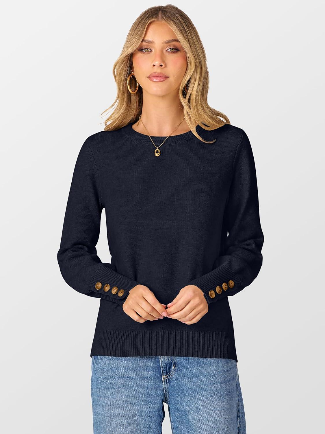 imageANRABESS Sweaters for Women Long Sleeve Crewneck Casual Loose Wool Blend Soft Knit Pullover Tops 2025 Fall Fashion OutfitsNavy Blue