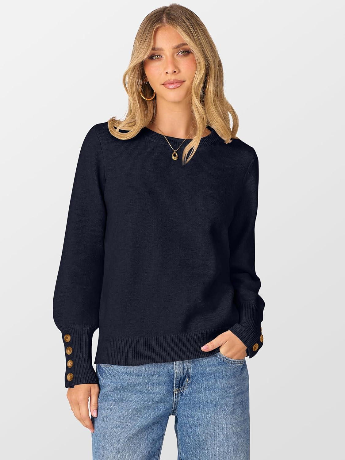 imageANRABESS Sweaters for Women Long Sleeve Crewneck Casual Loose Wool Blend Soft Knit Pullover Tops 2025 Fall Fashion OutfitsNavy Blue