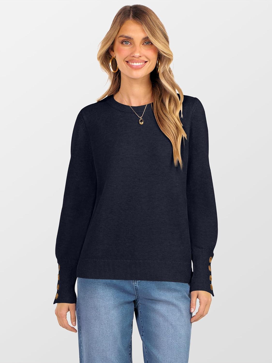 imageANRABESS Sweaters for Women Long Sleeve Crewneck Casual Loose Wool Blend Soft Knit Pullover Tops 2025 Fall Fashion OutfitsNavy Blue