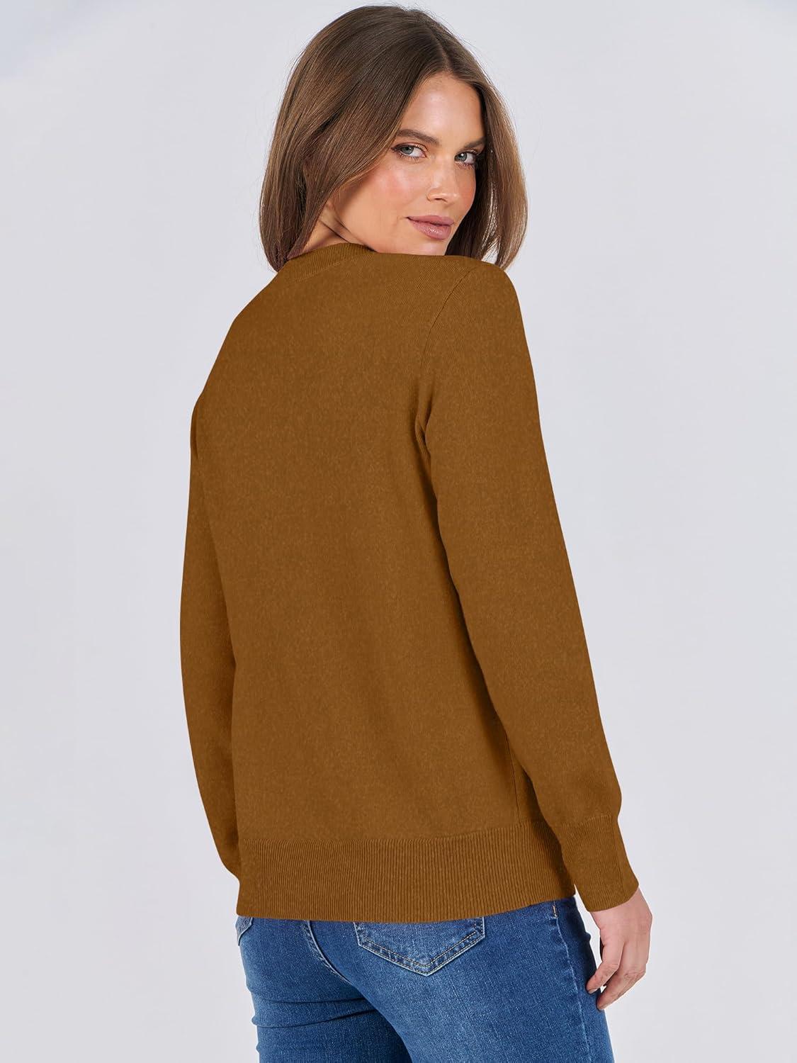 imageANRABESS Sweaters for Women Long Sleeve Lightweight Crewneck Soft Basic Knit Loose Fit Pullover Top 2025 Fall Trendy OutfitsCaramel