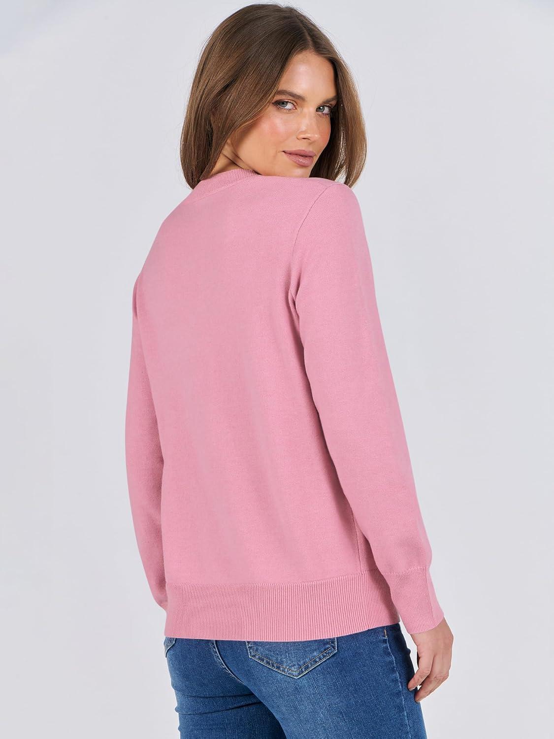 imageANRABESS Sweaters for Women Long Sleeve Lightweight Crewneck Soft Basic Knit Loose Fit Pullover Top 2025 Fall Trendy OutfitsCoral Pink