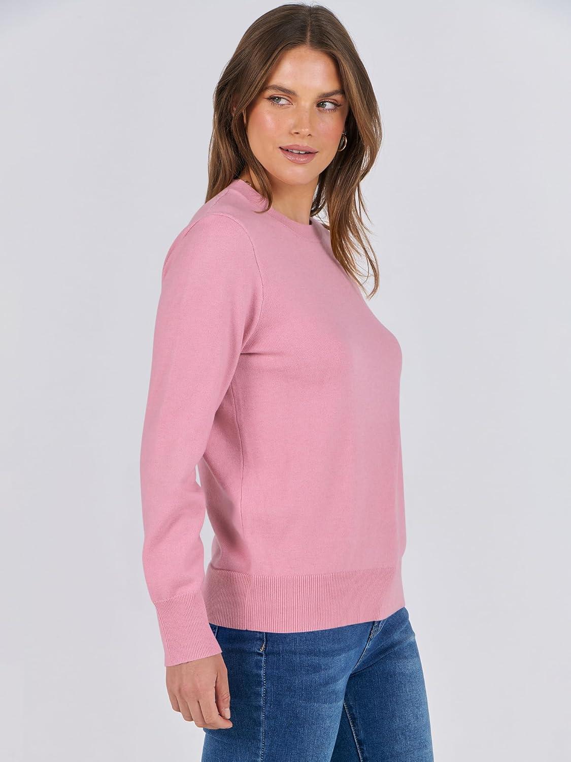 imageANRABESS Sweaters for Women Long Sleeve Lightweight Crewneck Soft Basic Knit Loose Fit Pullover Top 2025 Fall Trendy OutfitsCoral Pink