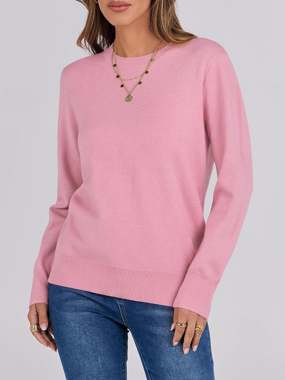 imageANRABESS Sweaters for Women Long Sleeve Lightweight Crewneck Soft Basic Knit Loose Fit Pullover Top 2025 Fall Trendy OutfitsCoral Pink