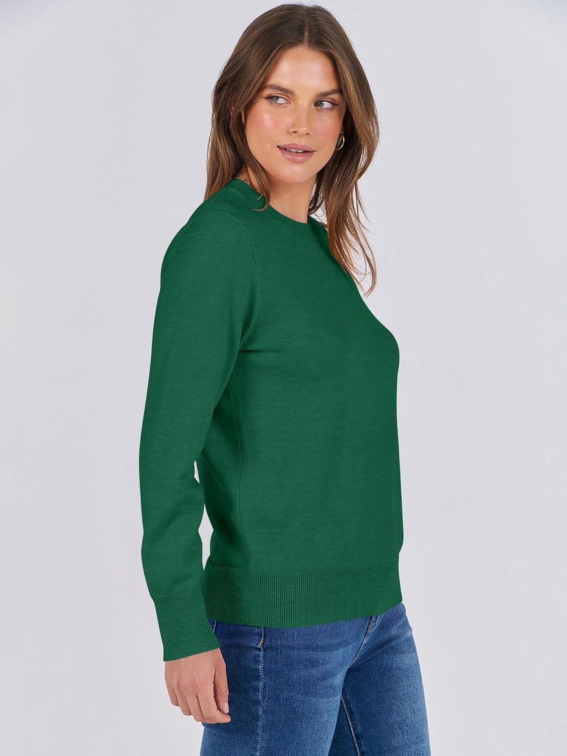 imageANRABESS Sweaters for Women Long Sleeve Lightweight Crewneck Soft Basic Knit Loose Fit Pullover Top 2025 Fall Trendy OutfitsForest Green