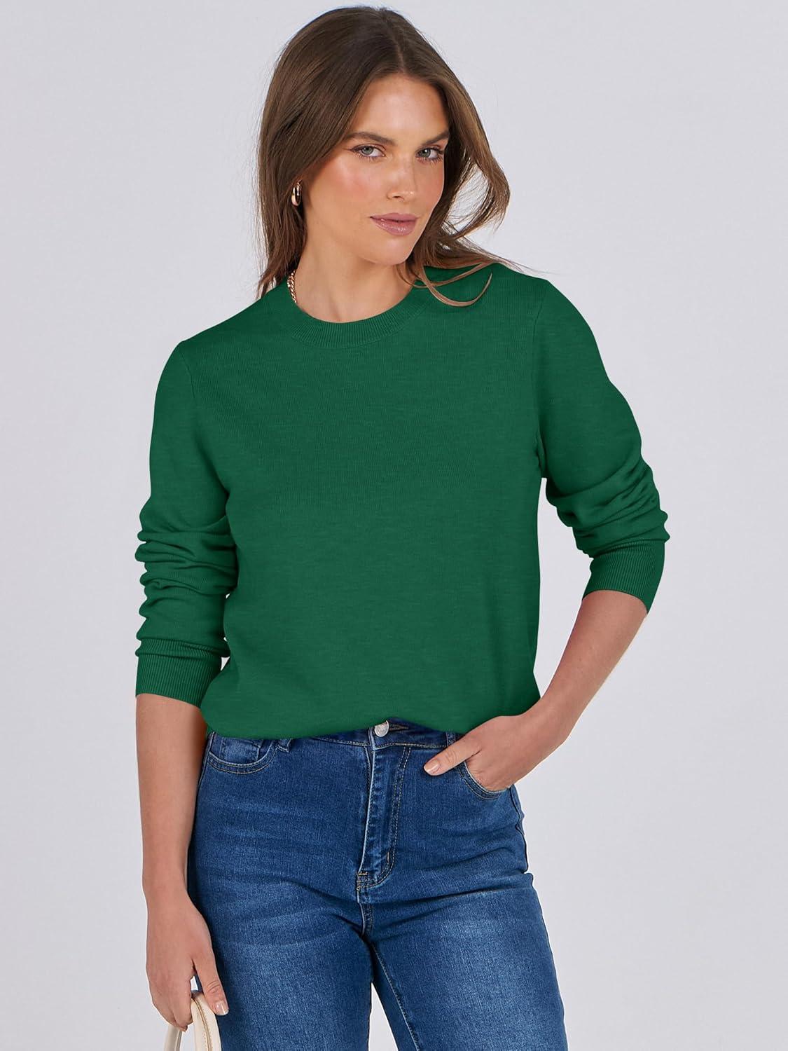 imageANRABESS Sweaters for Women Long Sleeve Lightweight Crewneck Soft Basic Knit Loose Fit Pullover Top 2025 Fall Trendy OutfitsForest Green