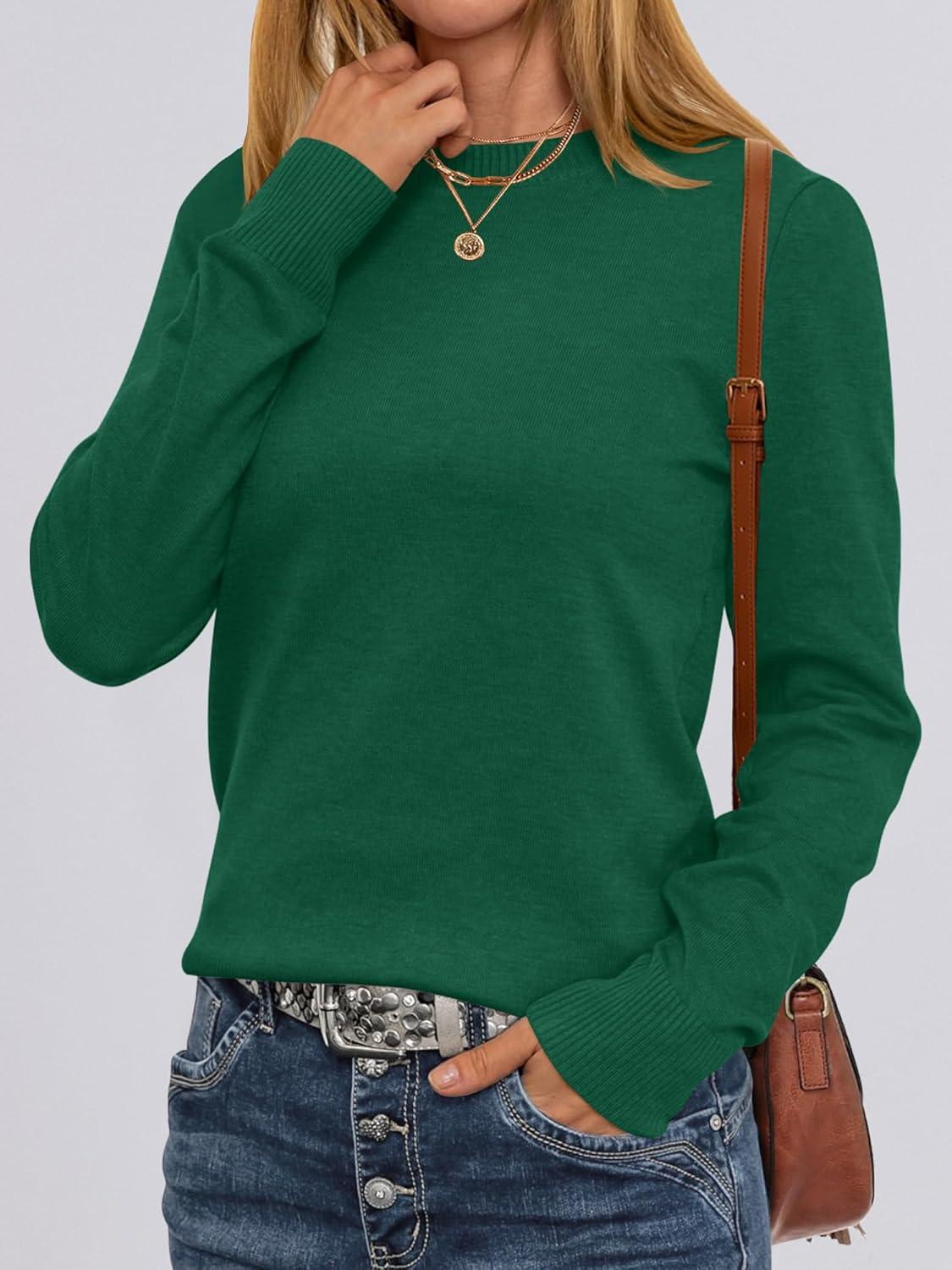 imageANRABESS Sweaters for Women Long Sleeve Lightweight Crewneck Soft Basic Knit Loose Fit Pullover Top 2025 Fall Trendy OutfitsForest Green