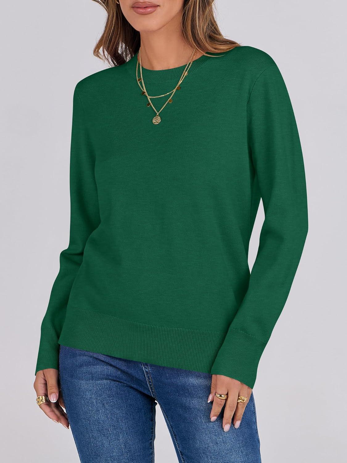 imageANRABESS Sweaters for Women Long Sleeve Lightweight Crewneck Soft Basic Knit Loose Fit Pullover Top 2025 Fall Trendy OutfitsForest Green