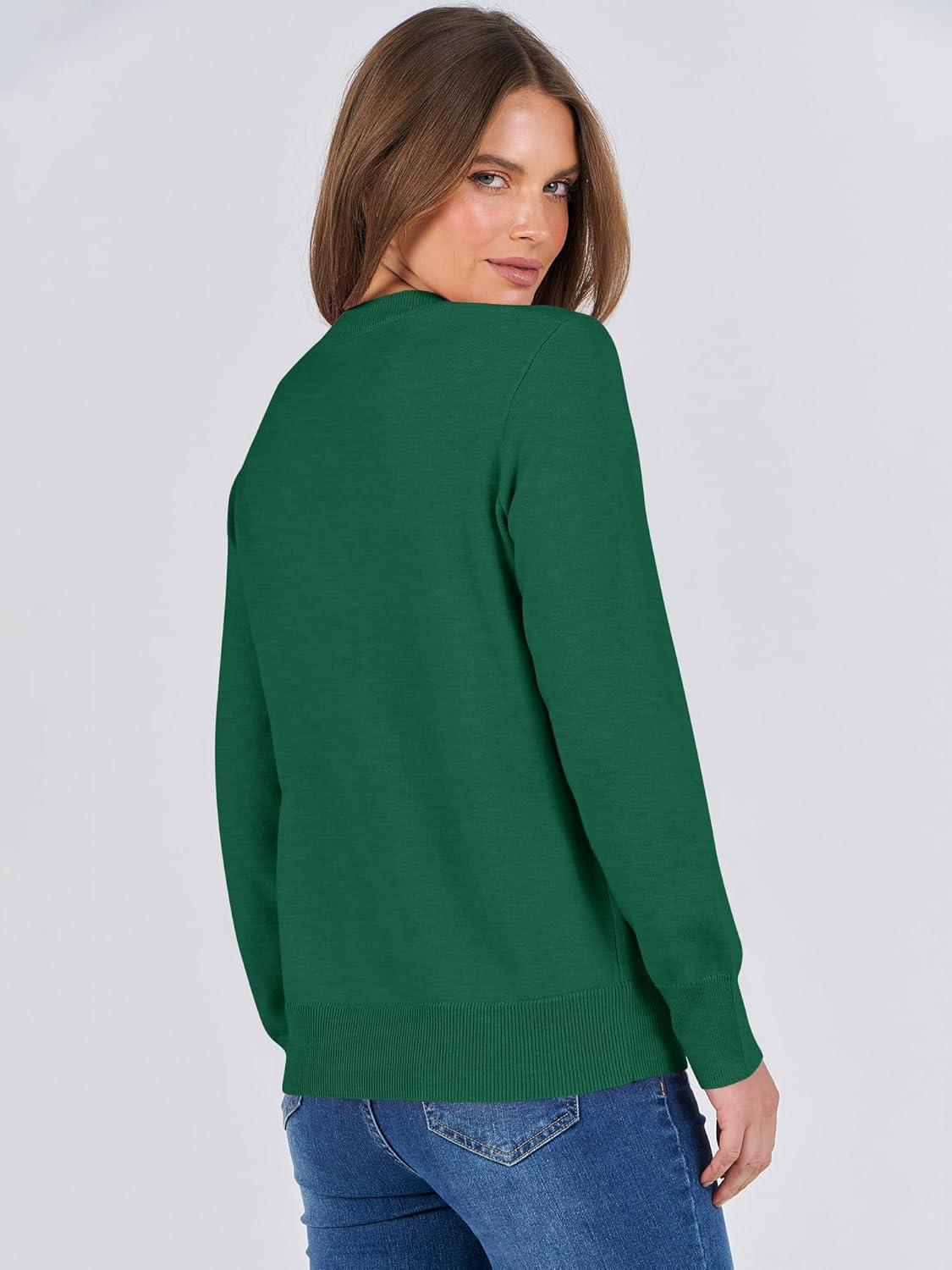 imageANRABESS Sweaters for Women Long Sleeve Lightweight Crewneck Soft Basic Knit Loose Fit Pullover Top 2025 Fall Trendy OutfitsForest Green