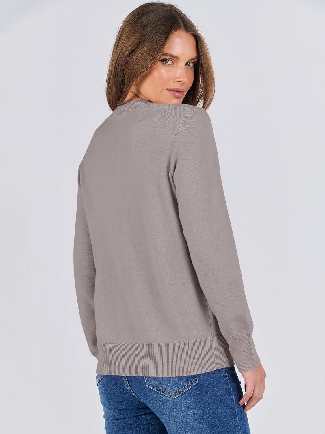 imageANRABESS Sweaters for Women Long Sleeve Lightweight Crewneck Soft Basic Knit Loose Fit Pullover Top 2025 Fall Trendy OutfitsGrey Taupe