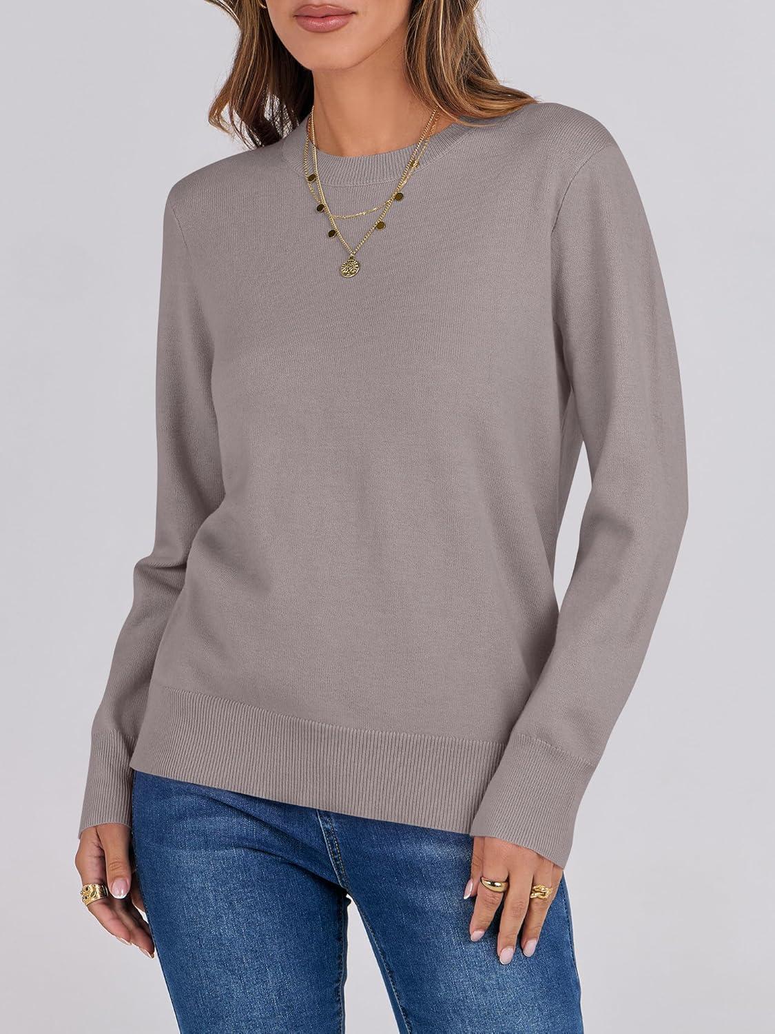 imageANRABESS Sweaters for Women Long Sleeve Lightweight Crewneck Soft Basic Knit Loose Fit Pullover Top 2025 Fall Trendy OutfitsGrey Taupe