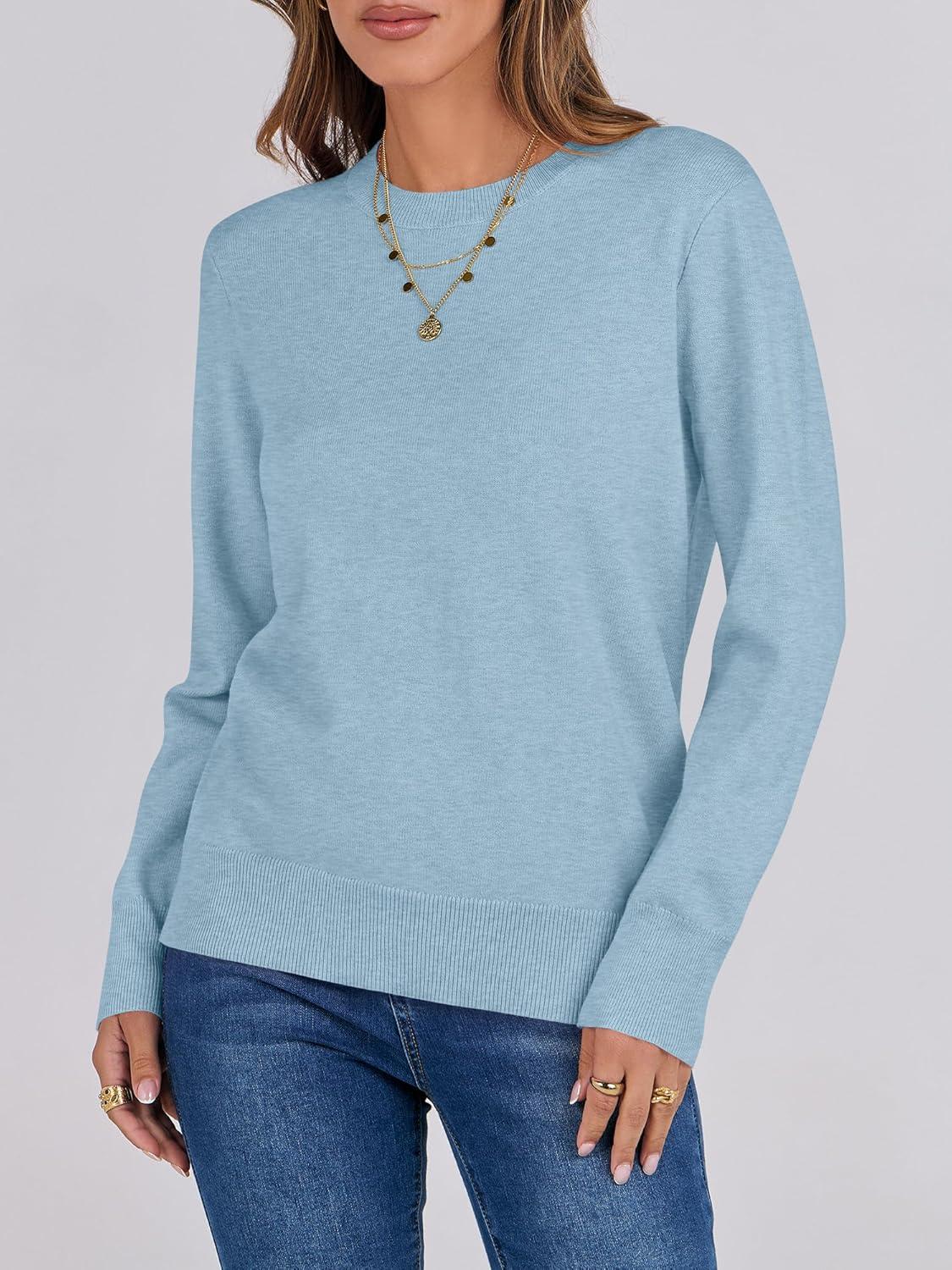 imageANRABESS Sweaters for Women Long Sleeve Lightweight Crewneck Soft Basic Knit Loose Fit Pullover Top 2025 Fall Trendy OutfitsLight Blue