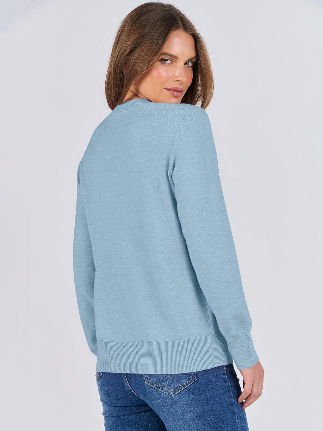 imageANRABESS Sweaters for Women Long Sleeve Lightweight Crewneck Soft Basic Knit Loose Fit Pullover Top 2025 Fall Trendy OutfitsLight Blue