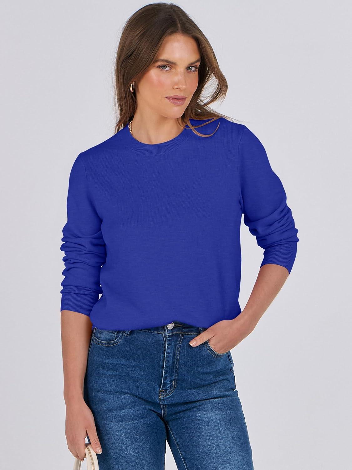 imageANRABESS Sweaters for Women Long Sleeve Lightweight Crewneck Soft Basic Knit Loose Fit Pullover Top 2025 Fall Trendy OutfitsRoyal Blue