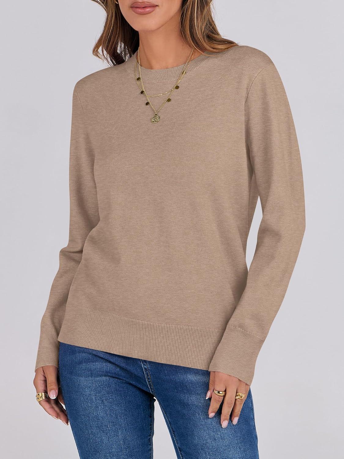 imageANRABESS Sweaters for Women Long Sleeve Lightweight Crewneck Soft Basic Knit Loose Fit Pullover Top 2025 Fall Trendy OutfitsWarm Khaki
