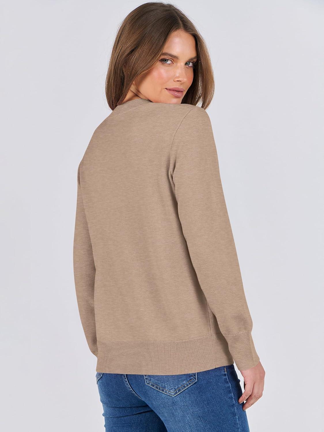 imageANRABESS Sweaters for Women Long Sleeve Lightweight Crewneck Soft Basic Knit Loose Fit Pullover Top 2025 Fall Trendy OutfitsWarm Khaki
