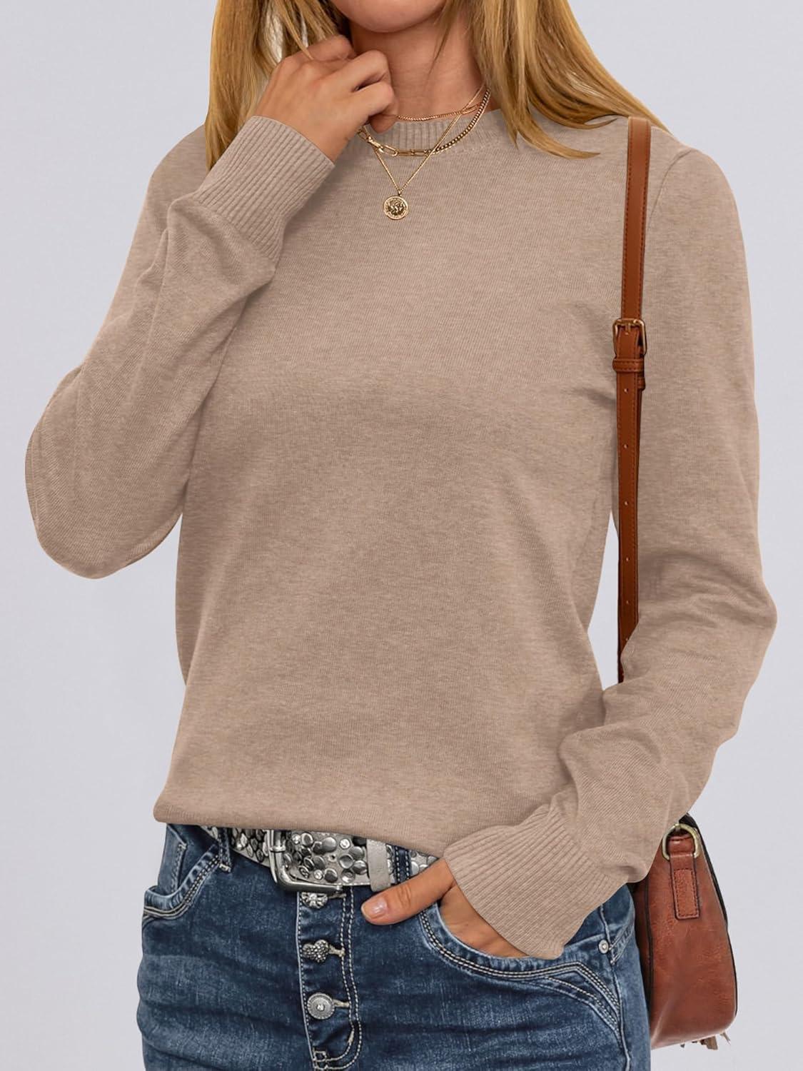 imageANRABESS Sweaters for Women Long Sleeve Lightweight Crewneck Soft Basic Knit Loose Fit Pullover Top 2025 Fall Trendy OutfitsWarm Khaki