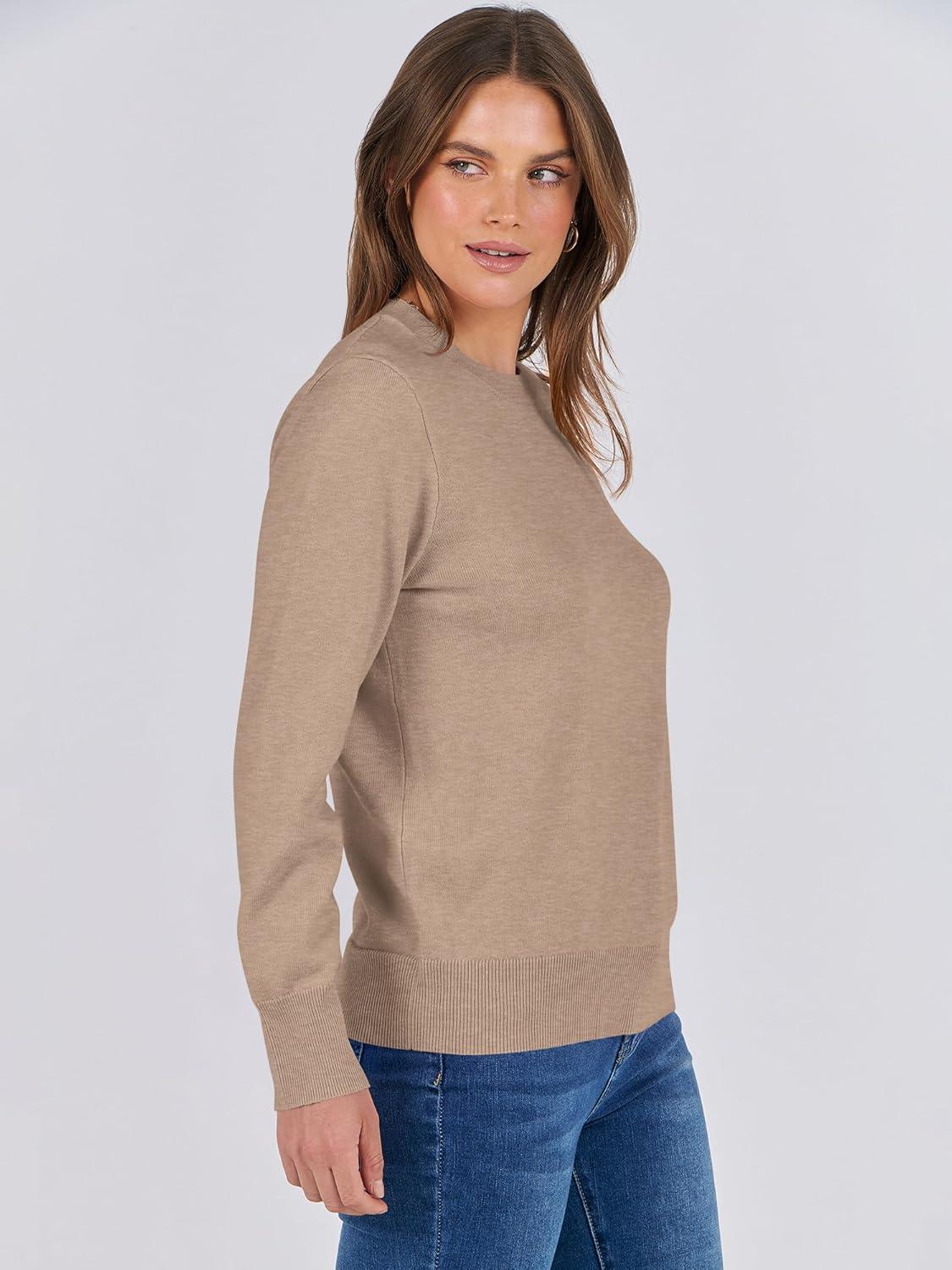 imageANRABESS Sweaters for Women Long Sleeve Lightweight Crewneck Soft Basic Knit Loose Fit Pullover Top 2025 Fall Trendy OutfitsWarm Khaki