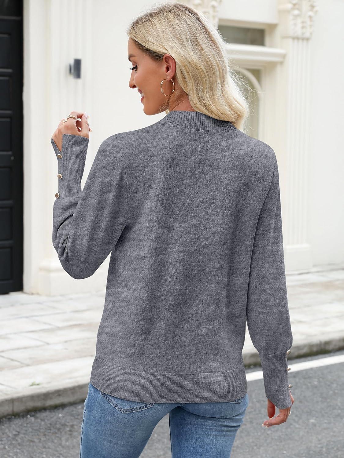 imageANRABESS Sweaters for Women Long Sleeve V Neck Shirts Business Casual Work Blouses 2025 Fall Loose Knit Pullover Sweater TopsDark Grey