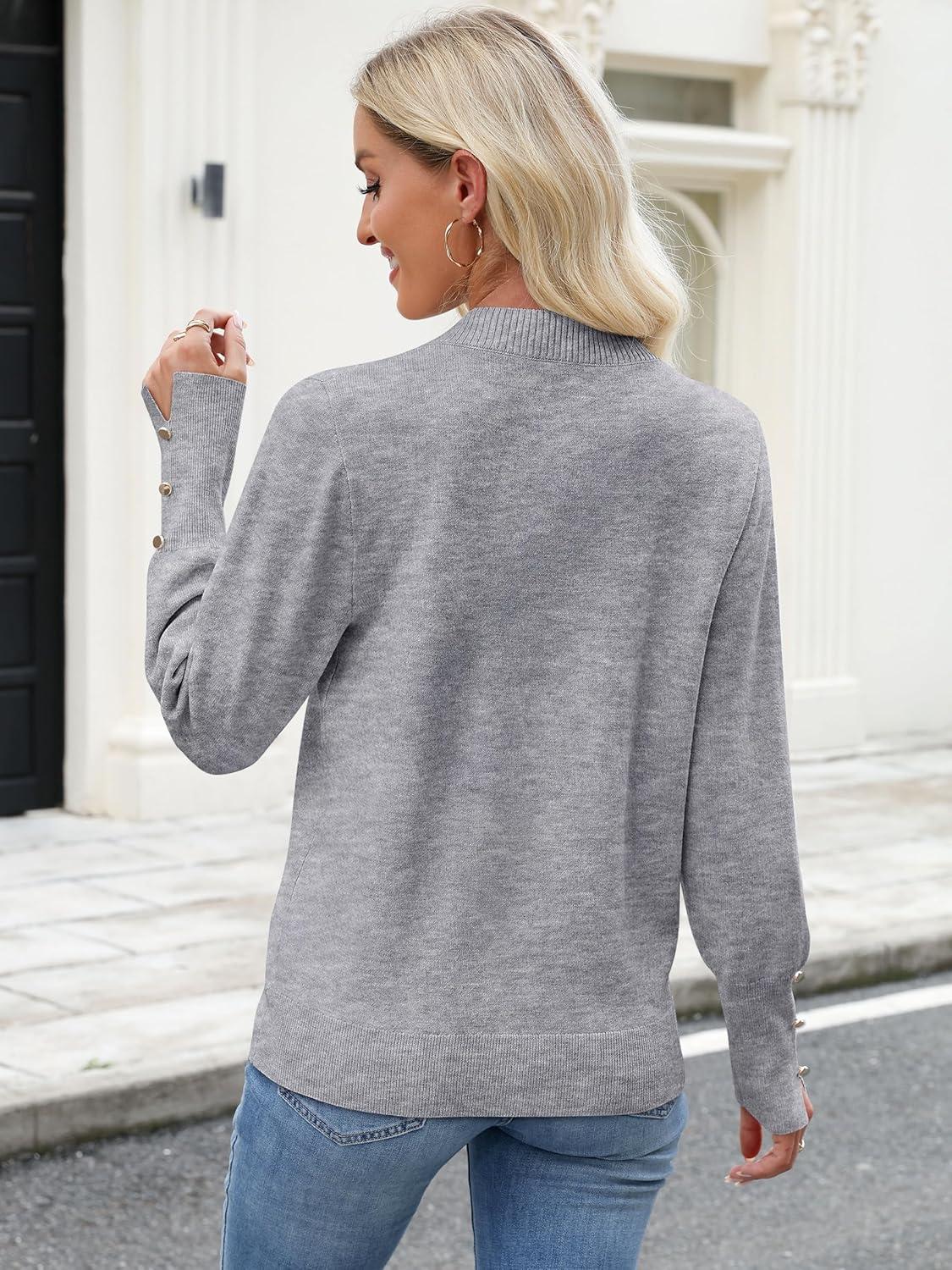 imageANRABESS Sweaters for Women Long Sleeve V Neck Shirts Business Casual Work Blouses 2025 Fall Loose Knit Pullover Sweater TopsLight Gray