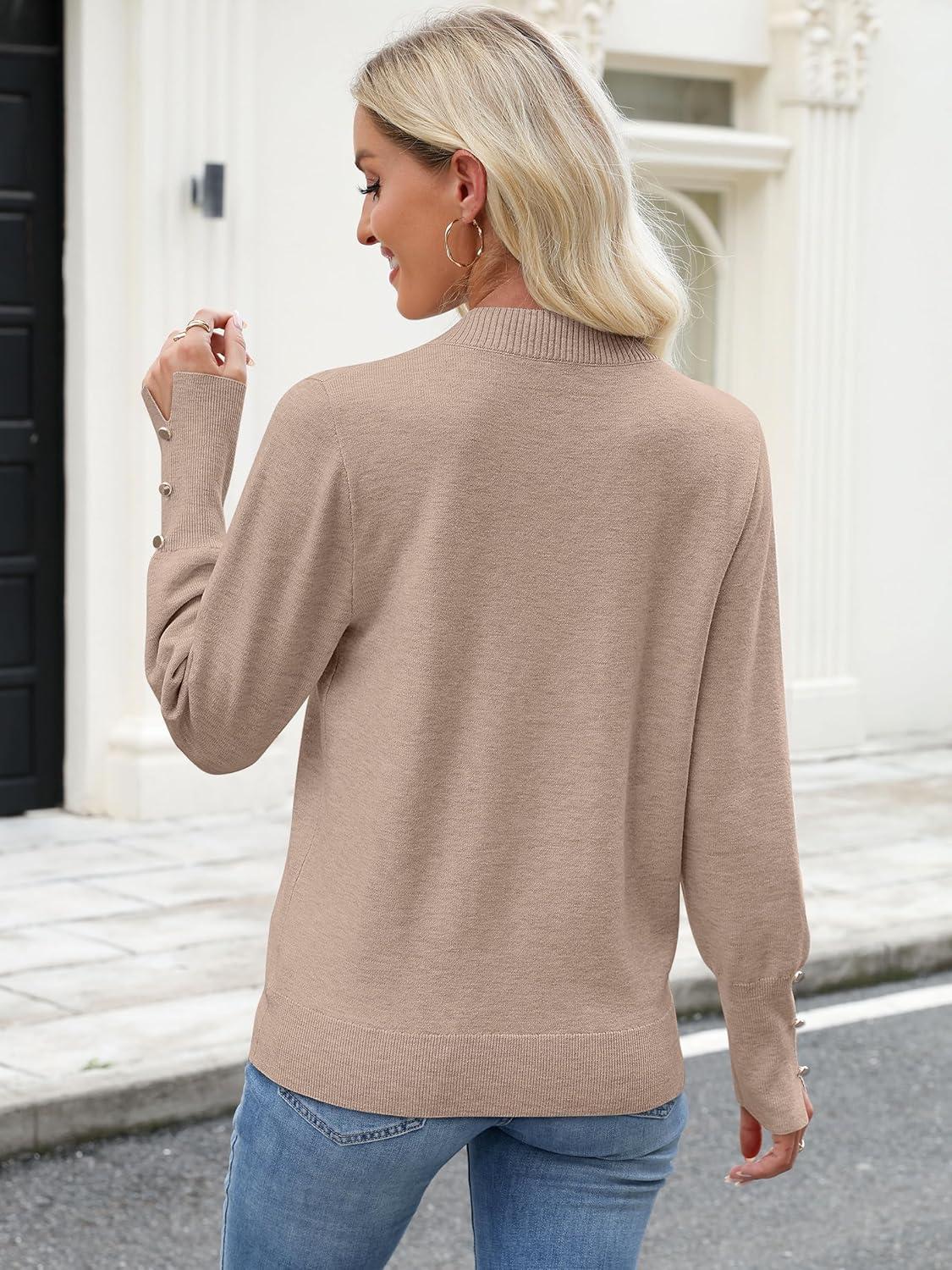 imageANRABESS Sweaters for Women Long Sleeve V Neck Shirts Business Casual Work Blouses 2025 Fall Loose Knit Pullover Sweater TopsTan