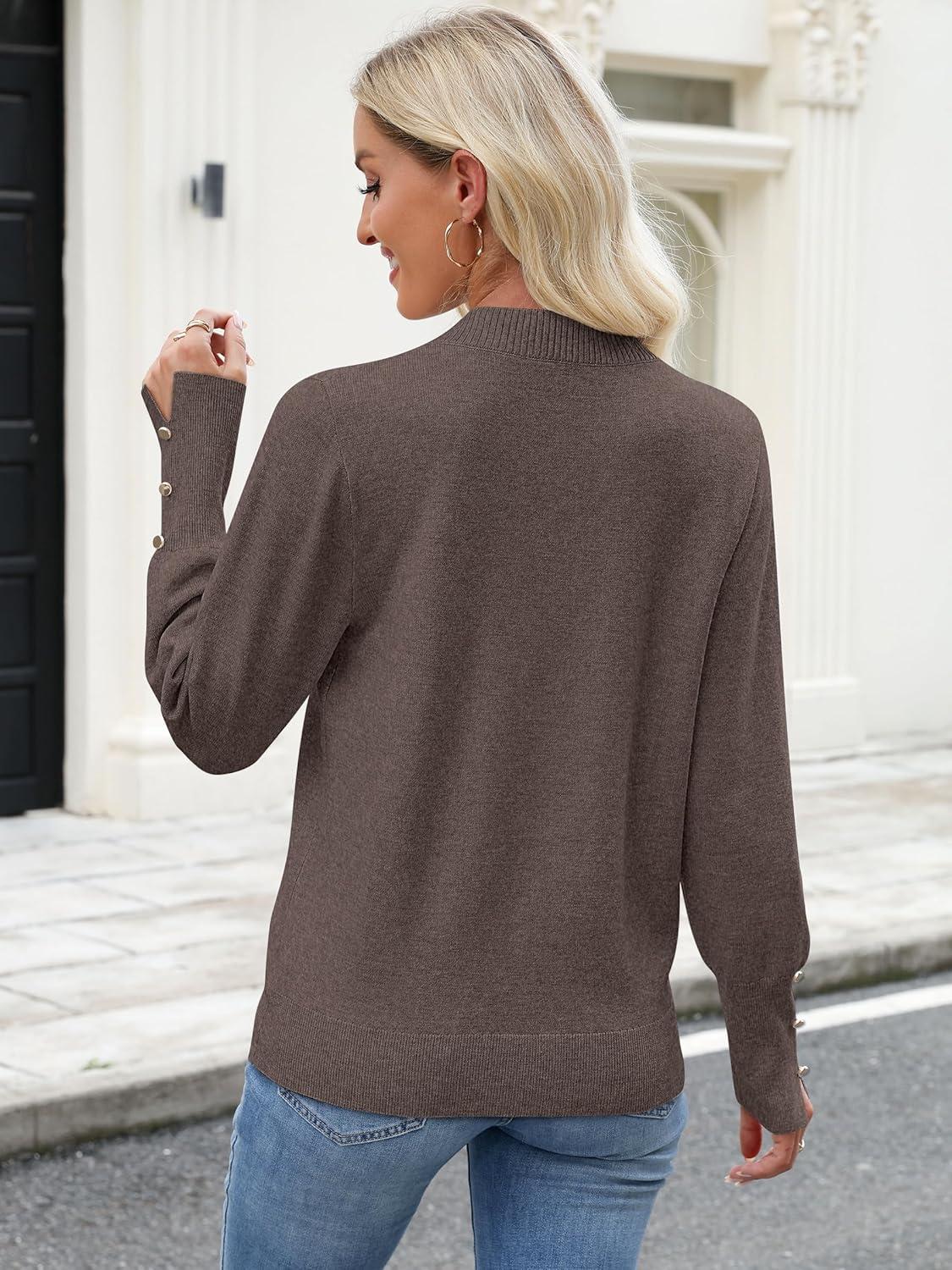 imageANRABESS Sweaters for Women Long Sleeve V Neck Shirts Business Casual Work Blouses 2025 Fall Loose Knit Pullover Sweater TopsTaupe