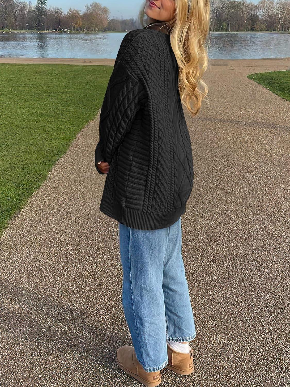 imageANRABESS Sweaters for Women Oversized Cable Knit Fall Long Sleeve Crewneck Casual Pullover Sweater Tops 2025 Winter OutfitsBlack