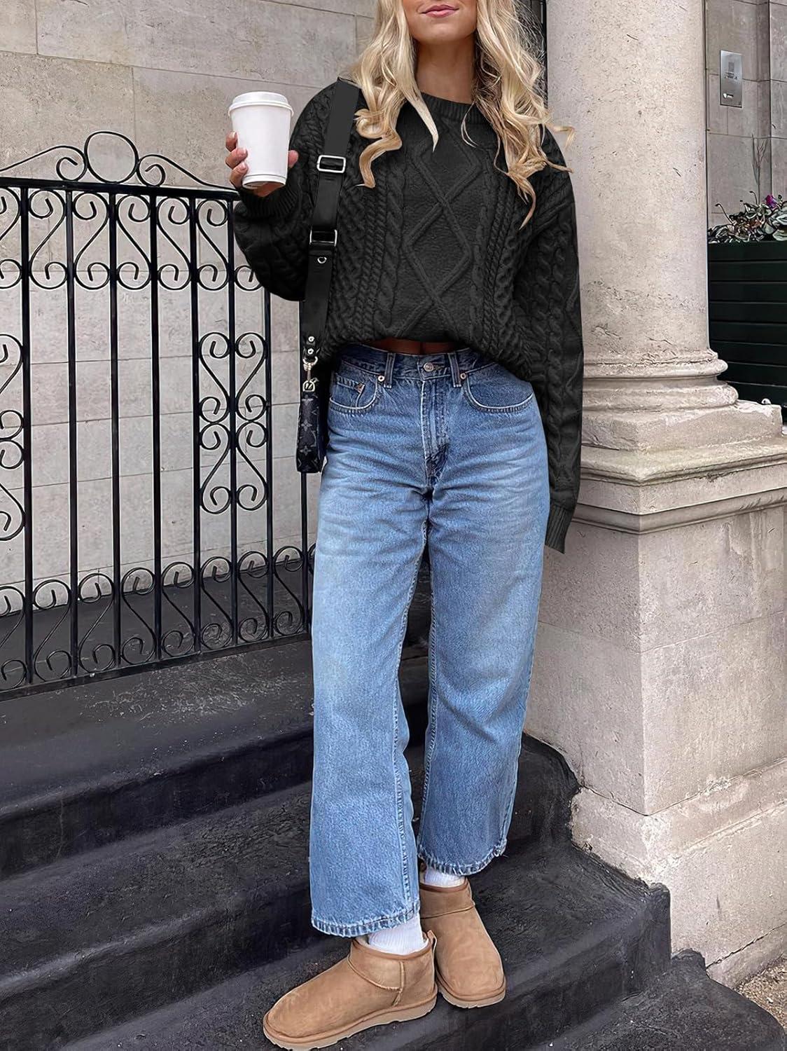 imageANRABESS Sweaters for Women Oversized Cable Knit Fall Long Sleeve Crewneck Casual Pullover Sweater Tops 2025 Winter OutfitsBlack