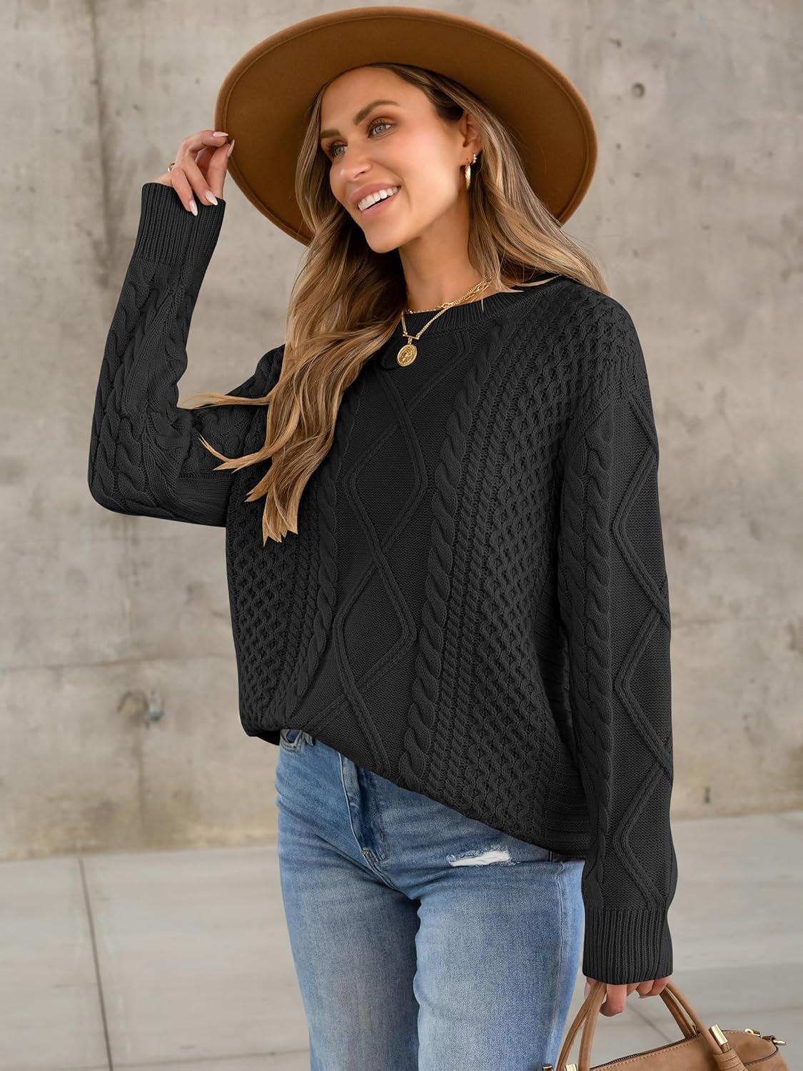 imageANRABESS Sweaters for Women Oversized Cable Knit Fall Long Sleeve Crewneck Casual Pullover Sweater Tops 2025 Winter OutfitsBlack