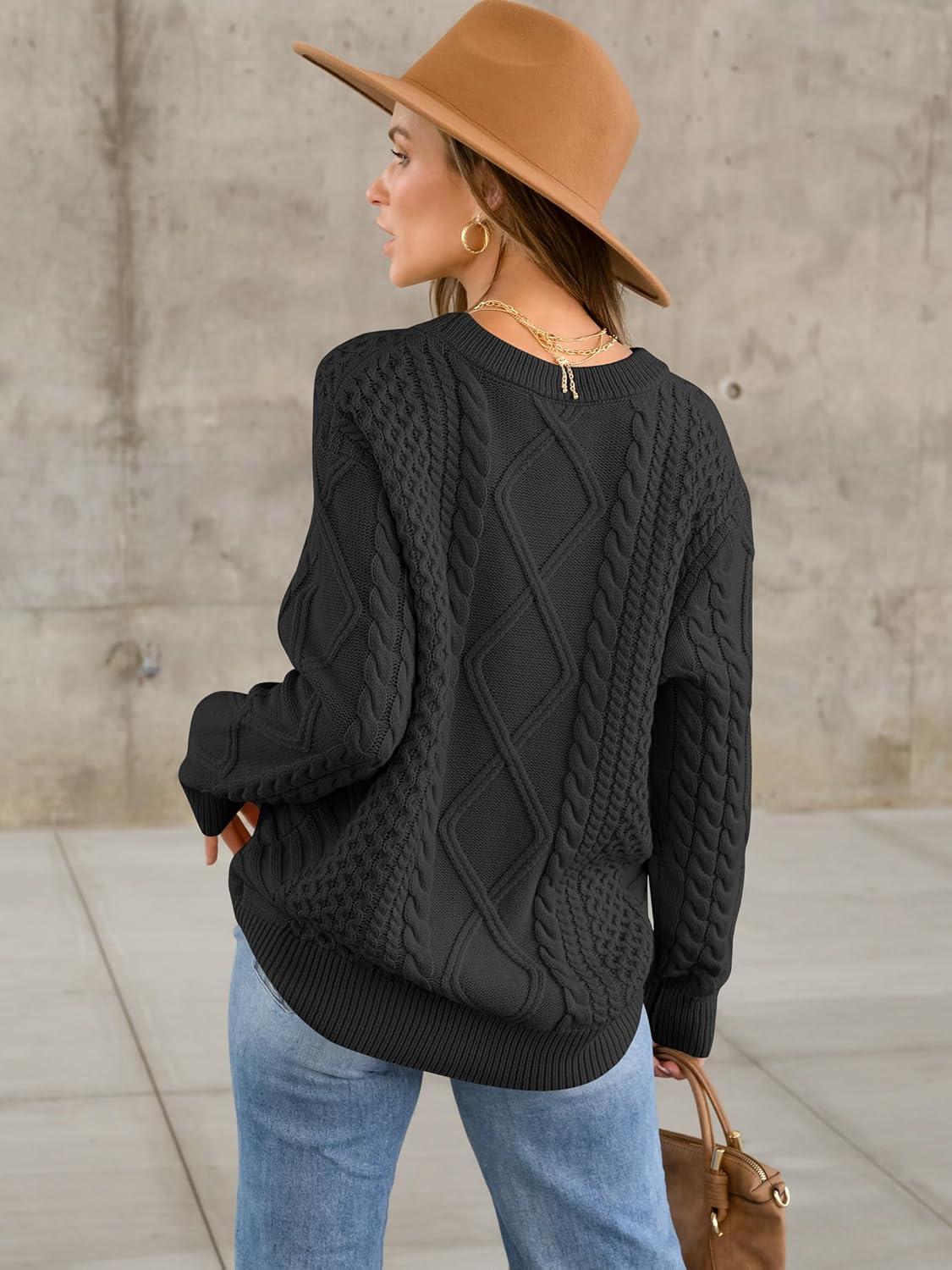 imageANRABESS Sweaters for Women Oversized Cable Knit Fall Long Sleeve Crewneck Casual Pullover Sweater Tops 2025 Winter OutfitsBlack