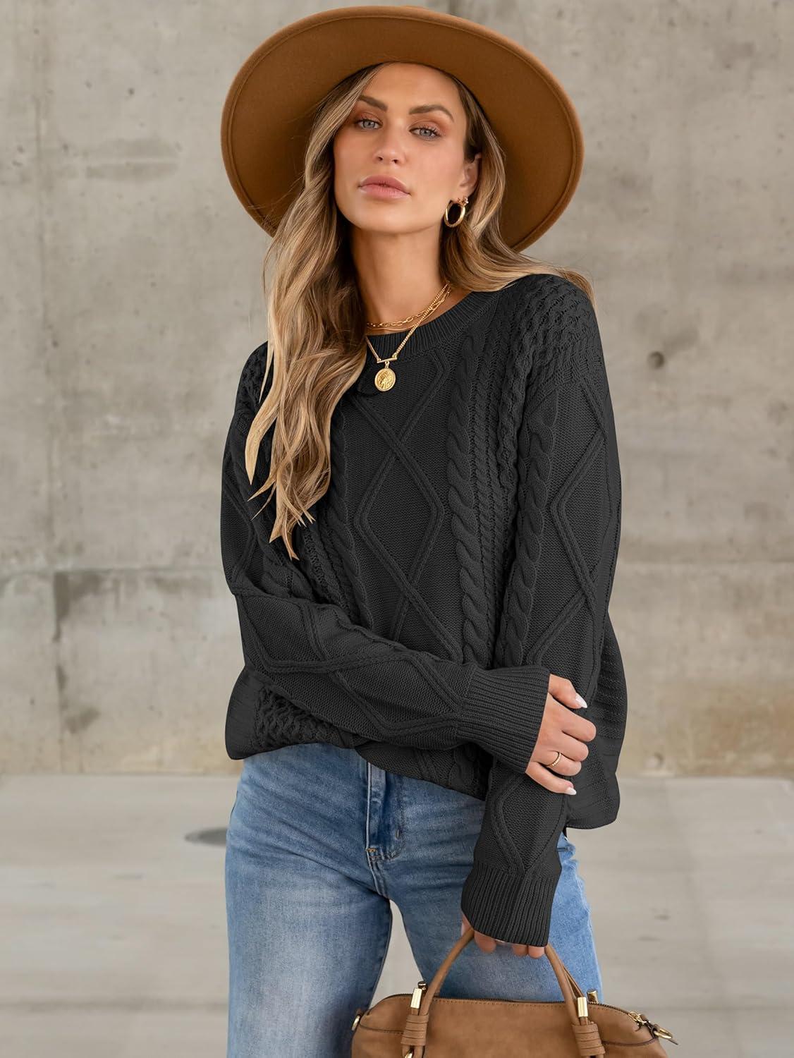 imageANRABESS Sweaters for Women Oversized Cable Knit Fall Long Sleeve Crewneck Casual Pullover Sweater Tops 2025 Winter OutfitsBlack