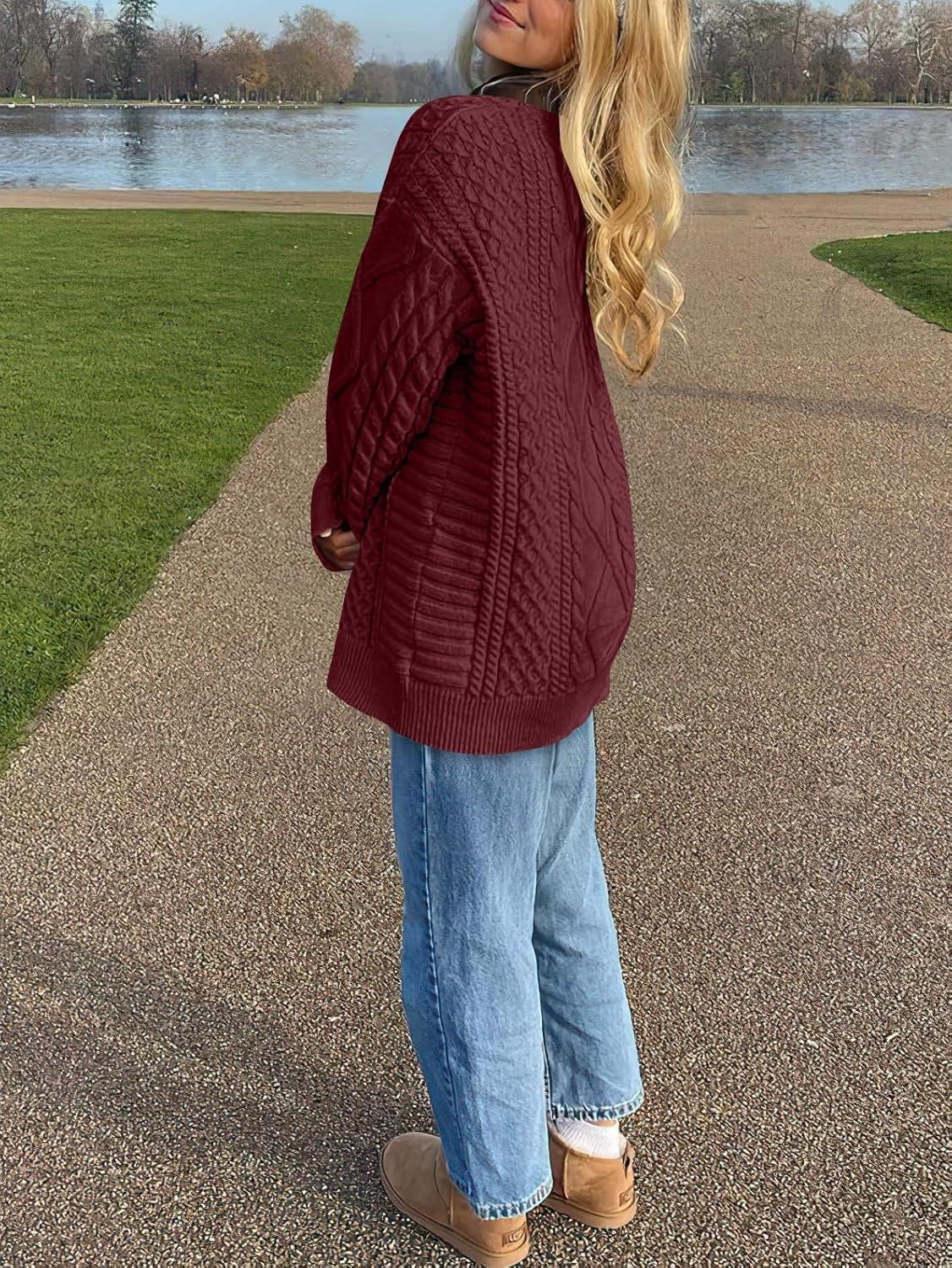 imageANRABESS Sweaters for Women Oversized Cable Knit Fall Long Sleeve Crewneck Casual Pullover Sweater Tops 2025 Winter OutfitsBright Burgundy