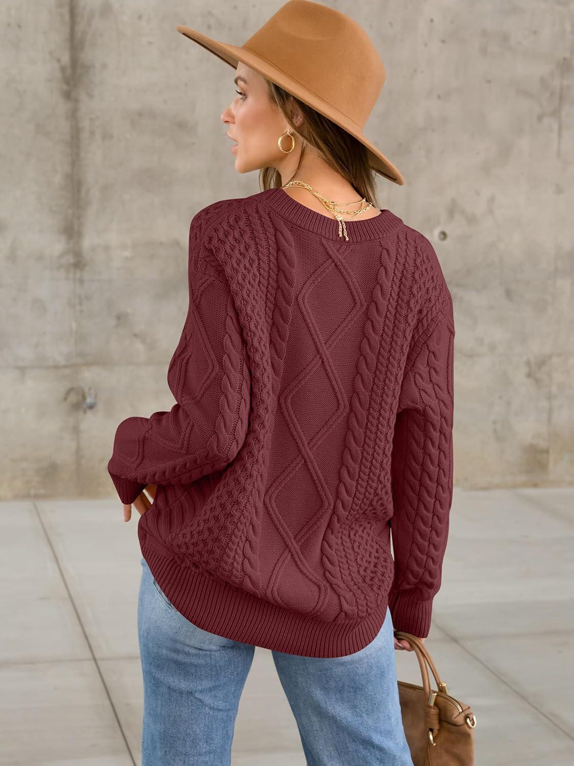 imageANRABESS Sweaters for Women Oversized Cable Knit Fall Long Sleeve Crewneck Casual Pullover Sweater Tops 2025 Winter OutfitsBright Burgundy