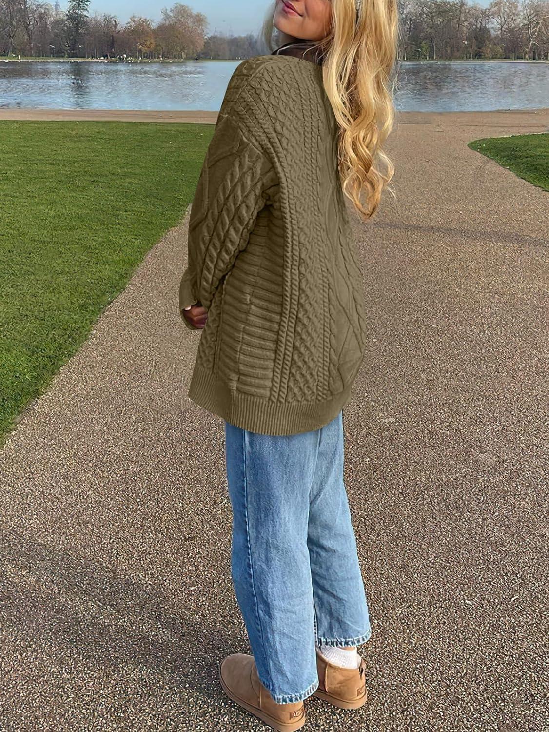 imageANRABESS Sweaters for Women Oversized Cable Knit Fall Long Sleeve Crewneck Casual Pullover Sweater Tops 2025 Winter OutfitsBrown Yellow