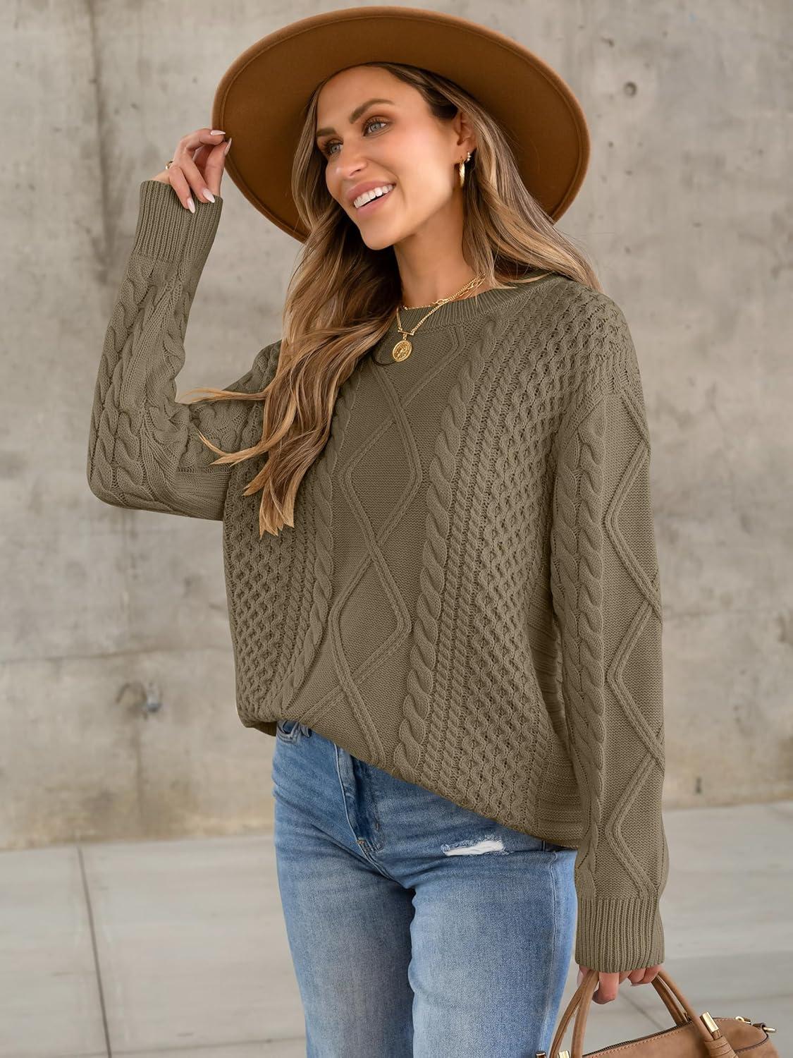 imageANRABESS Sweaters for Women Oversized Cable Knit Fall Long Sleeve Crewneck Casual Pullover Sweater Tops 2025 Winter OutfitsBrown Yellow