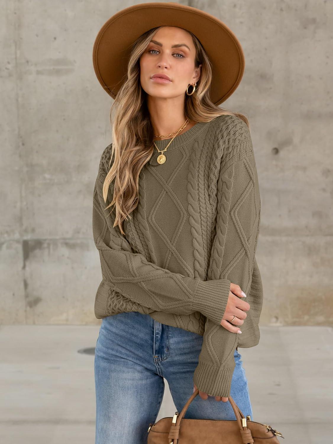 imageANRABESS Sweaters for Women Oversized Cable Knit Fall Long Sleeve Crewneck Casual Pullover Sweater Tops 2025 Winter OutfitsBrown Yellow