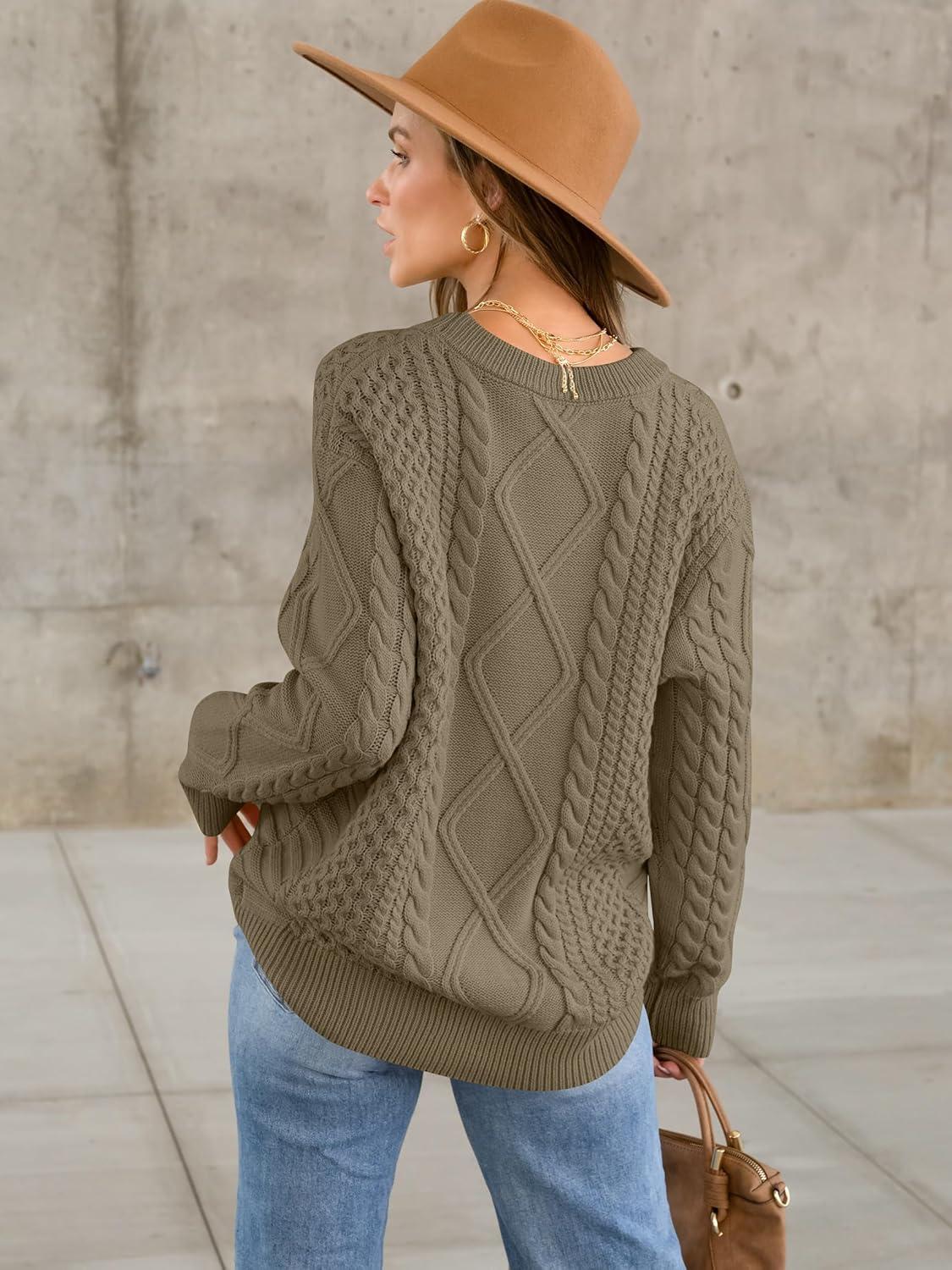 imageANRABESS Sweaters for Women Oversized Cable Knit Fall Long Sleeve Crewneck Casual Pullover Sweater Tops 2025 Winter OutfitsBrown Yellow