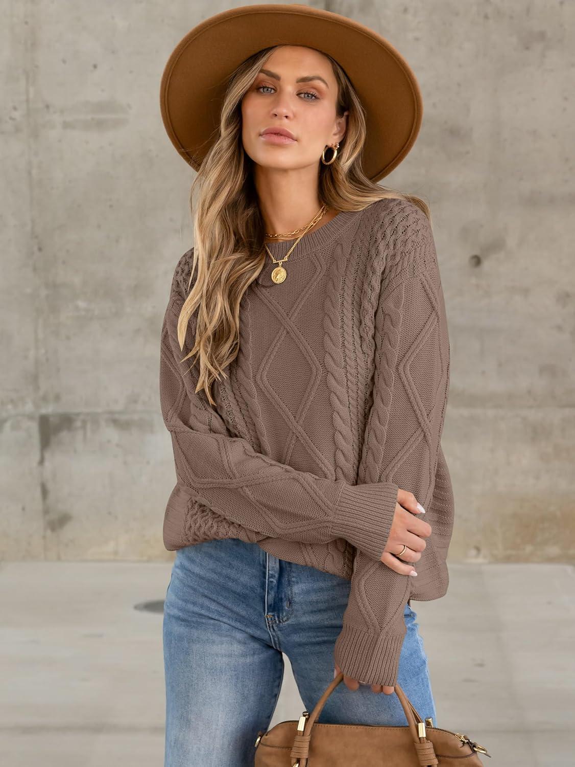 imageANRABESS Sweaters for Women Oversized Cable Knit Fall Long Sleeve Crewneck Casual Pullover Sweater Tops 2025 Winter OutfitsCoffee